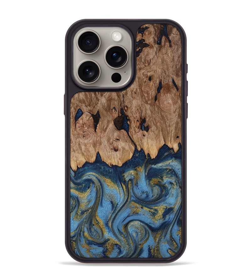 iPhone 15 Pro Max Wood Phone Case - Zakai (Teal & Gold, 818487)