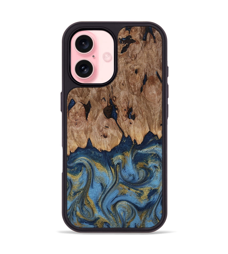 iPhone 16 Wood Phone Case - Zakai (Teal & Gold, 818487)