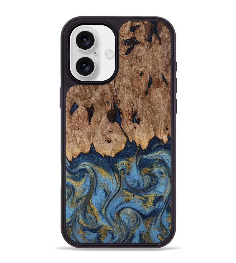 iPhone 16 Plus Wood Phone Case - Zakai (Teal & Gold, 818487)