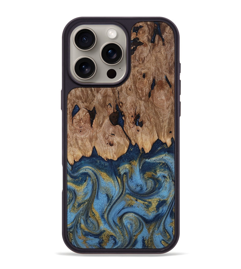 iPhone 16 Pro Max Wood Phone Case - Zakai (Teal & Gold, 818487)