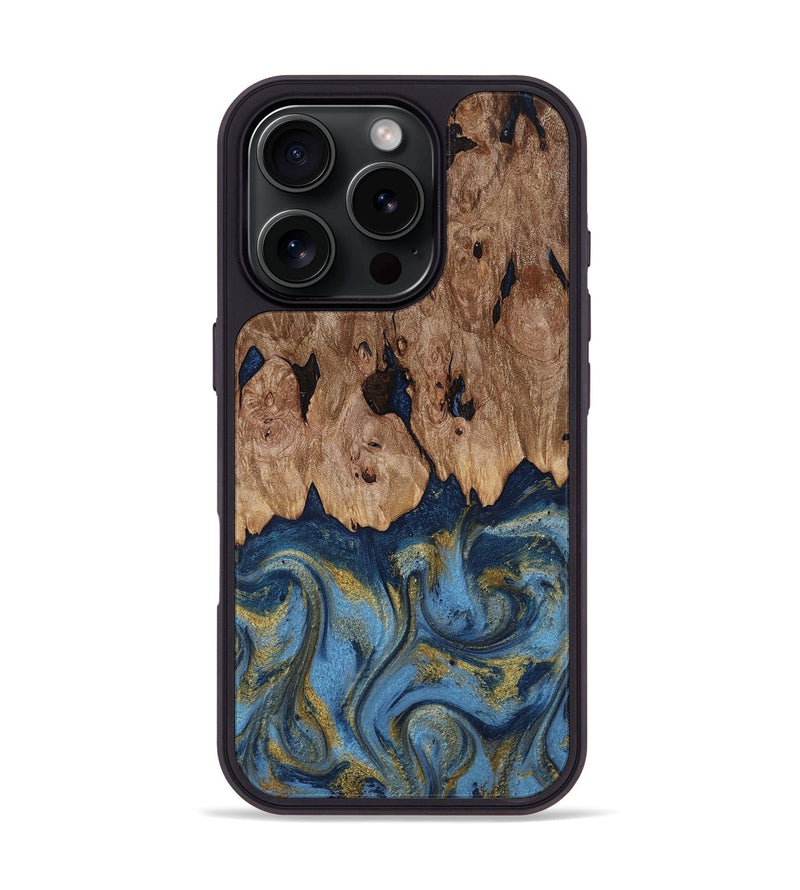 iPhone 16 Pro Wood Phone Case - Zakai (Teal & Gold, 818487)