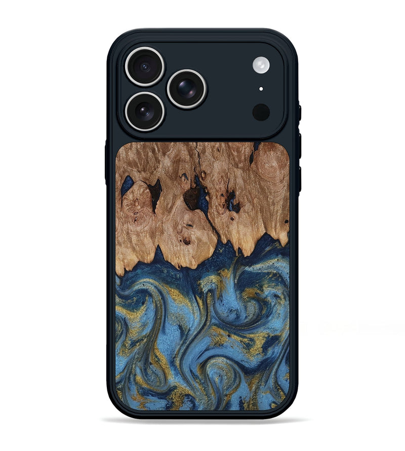 iPhone 17 Pro Max Wood Phone Case - Zakai (Teal & Gold, 818487)