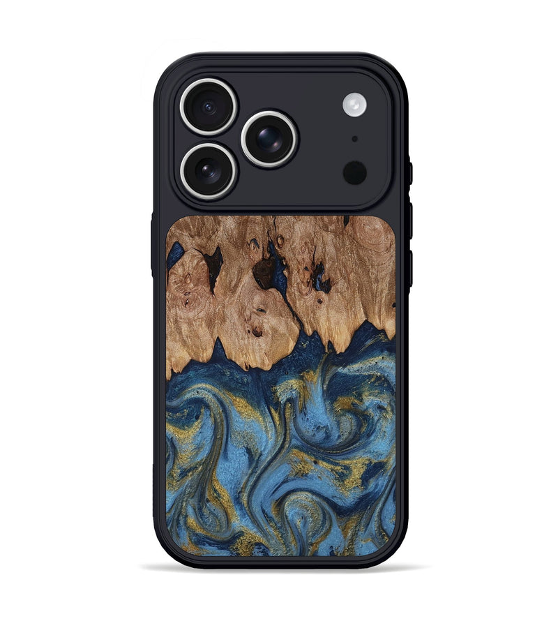 iPhone 17 Pro Wood Phone Case - Zakai (Teal & Gold, 818487)