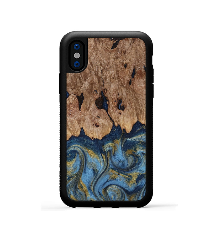 iPhone Xs Wood Phone Case - Zakai (Teal & Gold, 818487)