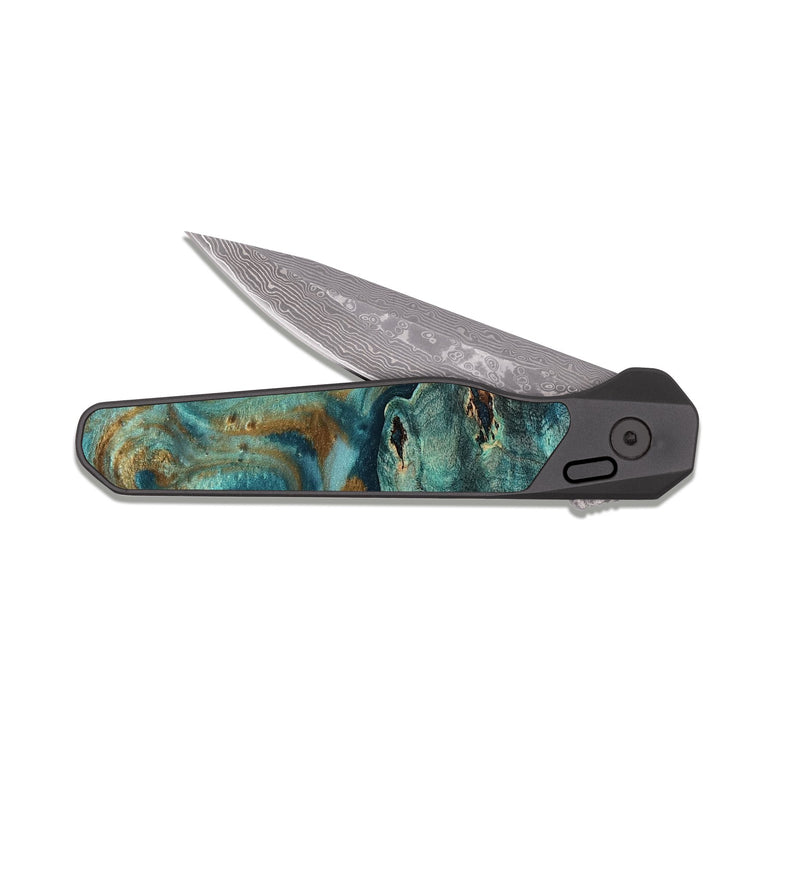 EDC Dark Damascus Wood Pocket Knife - Darrin (Teal & Gold, 818488)
