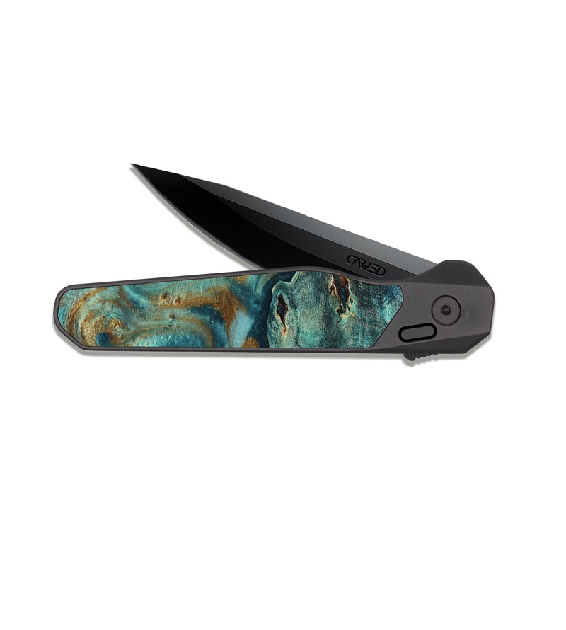 EDC Dark Slate Wood Pocket Knife - Darrin (Teal & Gold, 818488)