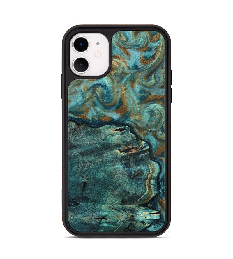 iPhone 11 Wood Phone Case - Darrin (Teal & Gold, 818488)