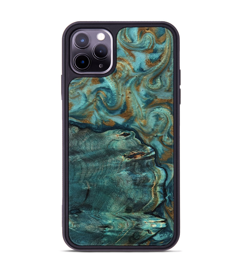 iPhone 11 Pro Max Wood Phone Case - Darrin (Teal & Gold, 818488)