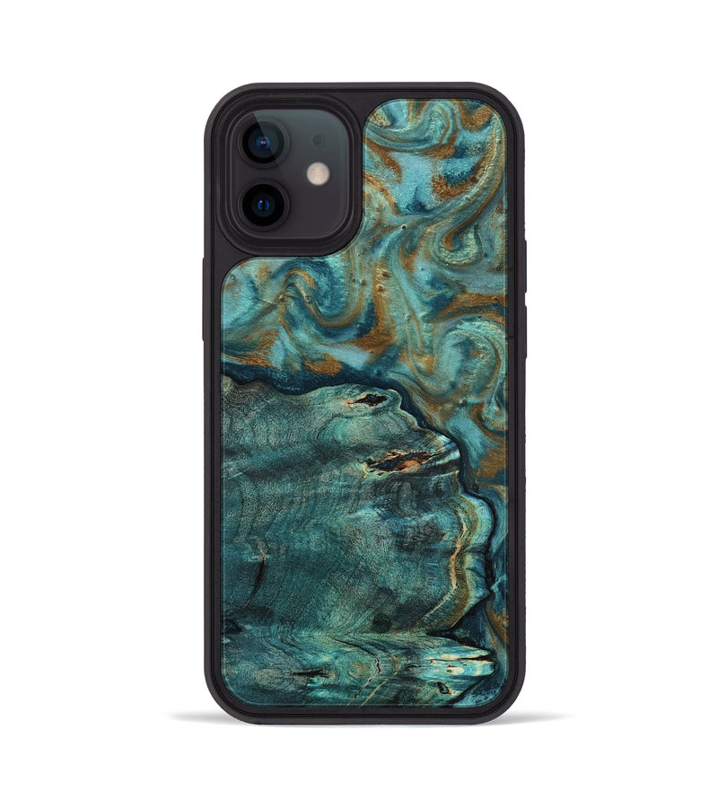 iPhone 12 Wood Phone Case - Darrin (Teal & Gold, 818488)