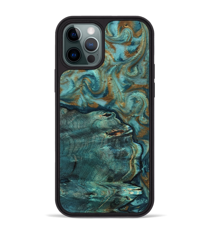 iPhone 12 Pro Max Wood Phone Case - Darrin (Teal & Gold, 818488)