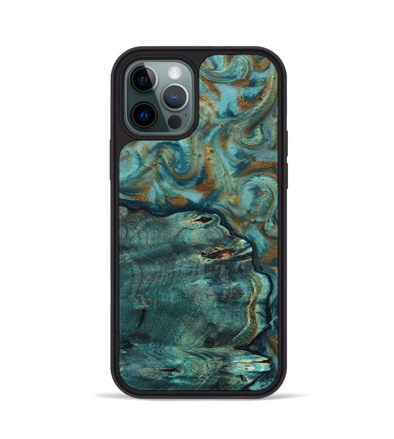 iPhone 12 Pro Wood Phone Case - Darrin (Teal & Gold, 818488)