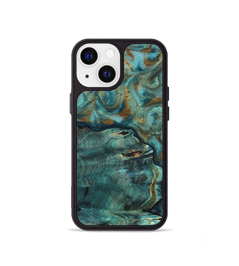 iPhone 13 mini Wood Phone Case - Darrin (Teal & Gold, 818488)