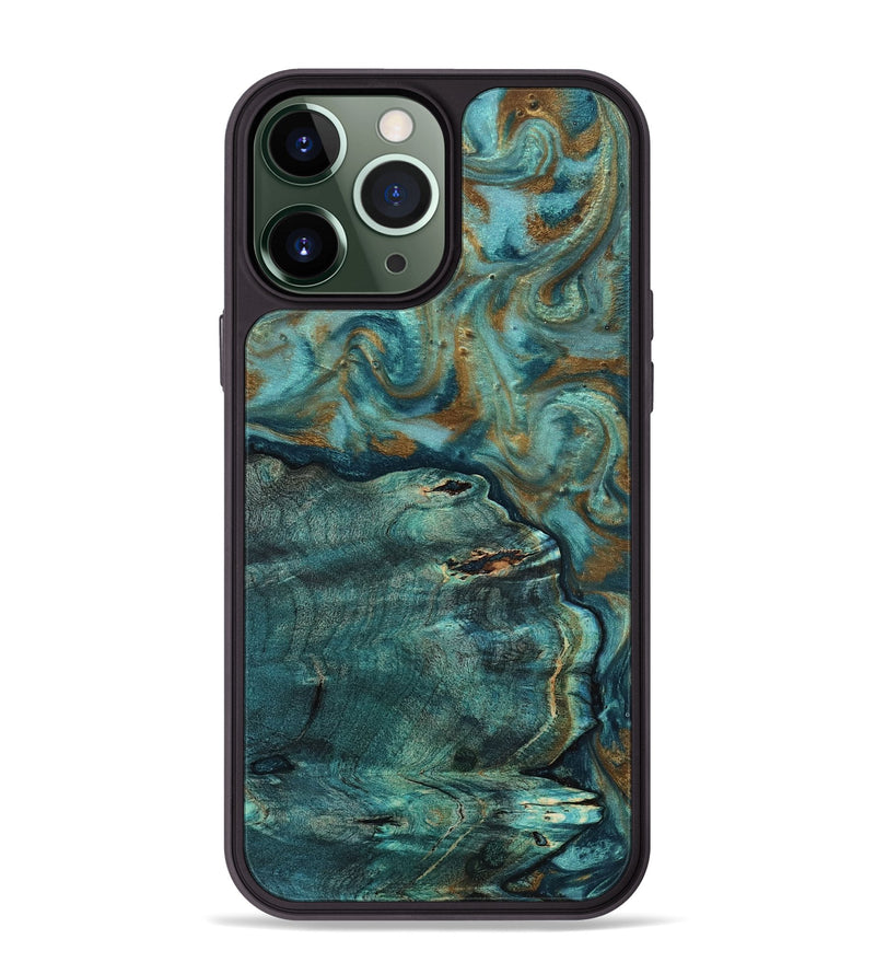 iPhone 13 Pro Max Wood Phone Case - Darrin (Teal & Gold, 818488)