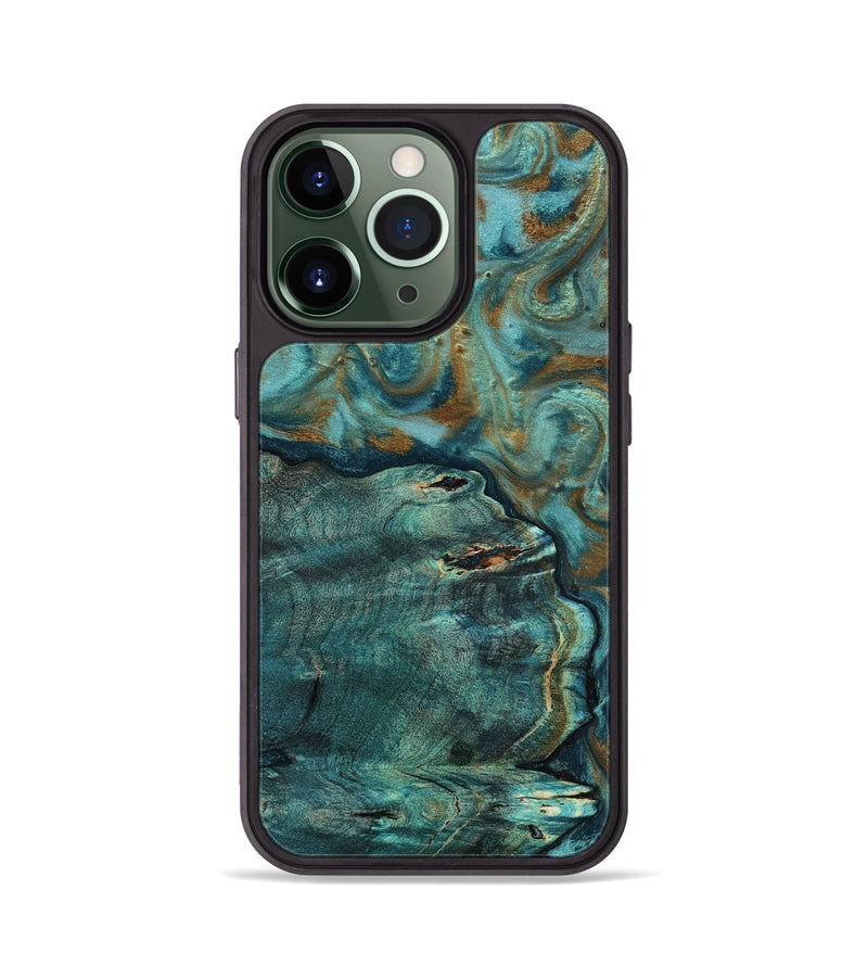 iPhone 13 Pro Wood Phone Case - Darrin (Teal & Gold, 818488)