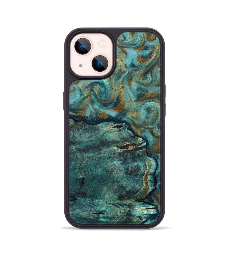 iPhone 14 Wood Phone Case - Darrin (Teal & Gold, 818488)