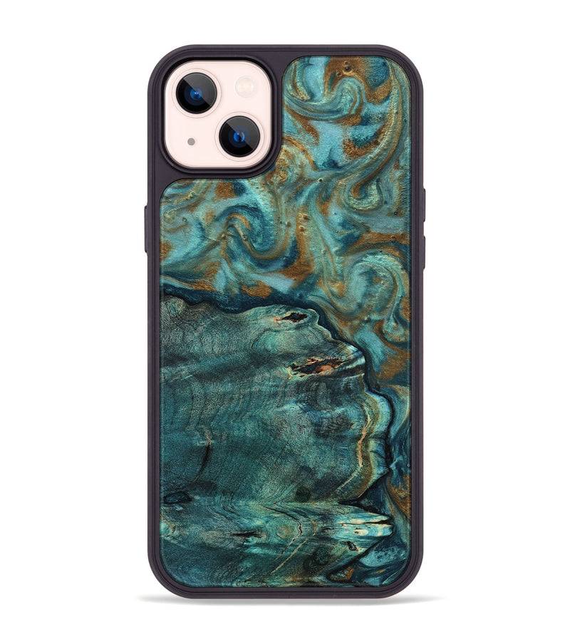 iPhone 14 Plus Wood Phone Case - Darrin (Teal & Gold, 818488)