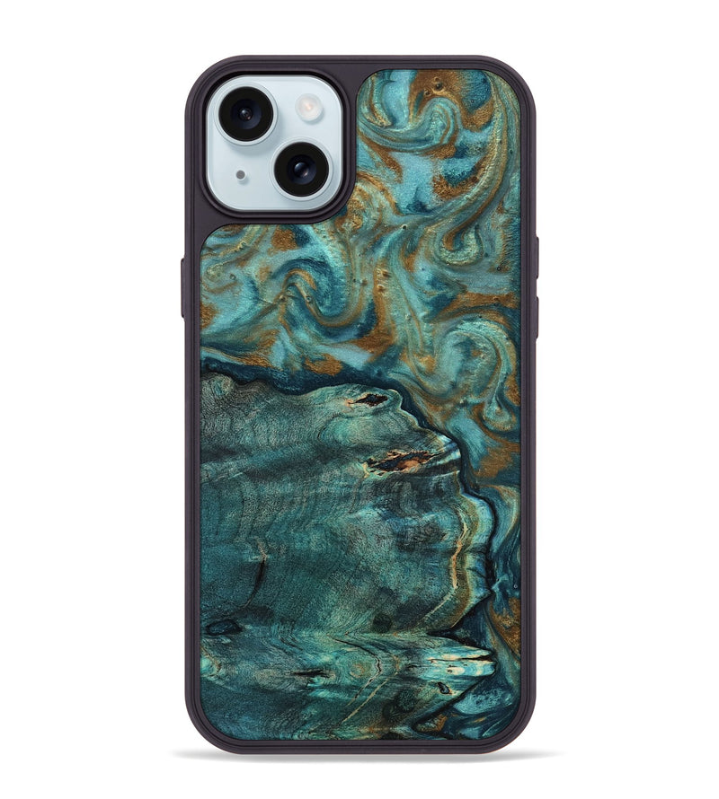 iPhone 15 Plus Wood Phone Case - Darrin (Teal & Gold, 818488)