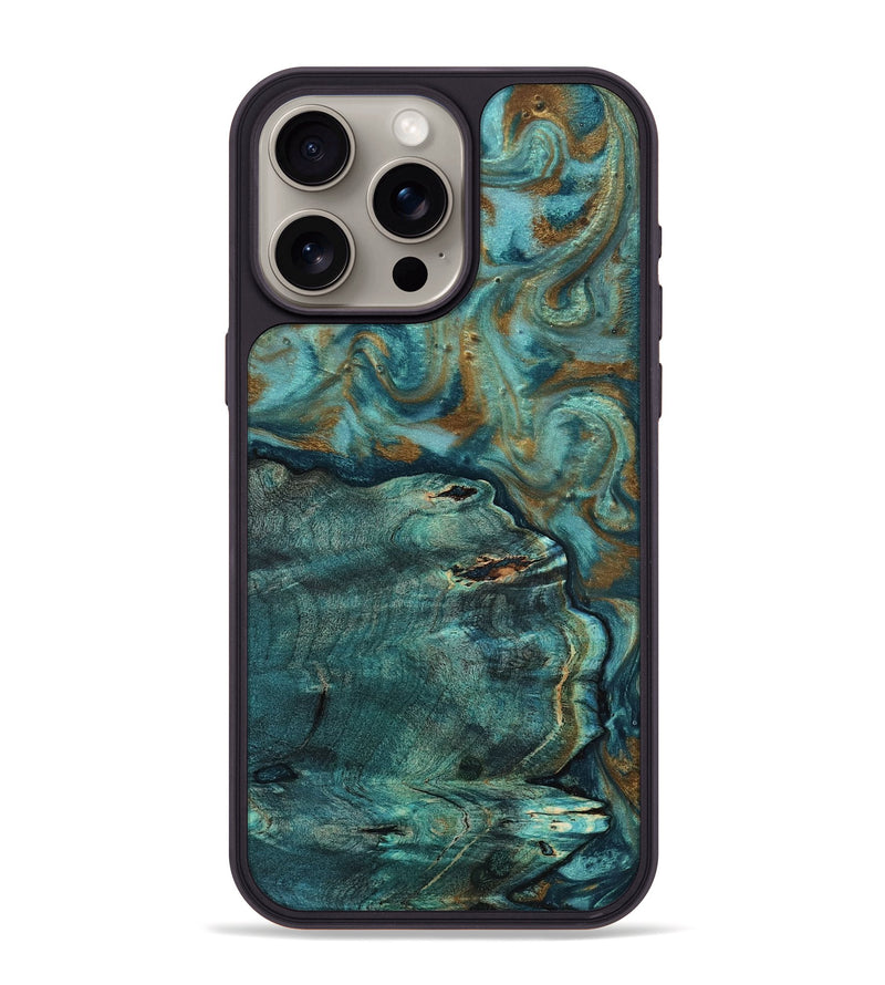 iPhone 15 Pro Max Wood Phone Case - Darrin (Teal & Gold, 818488)