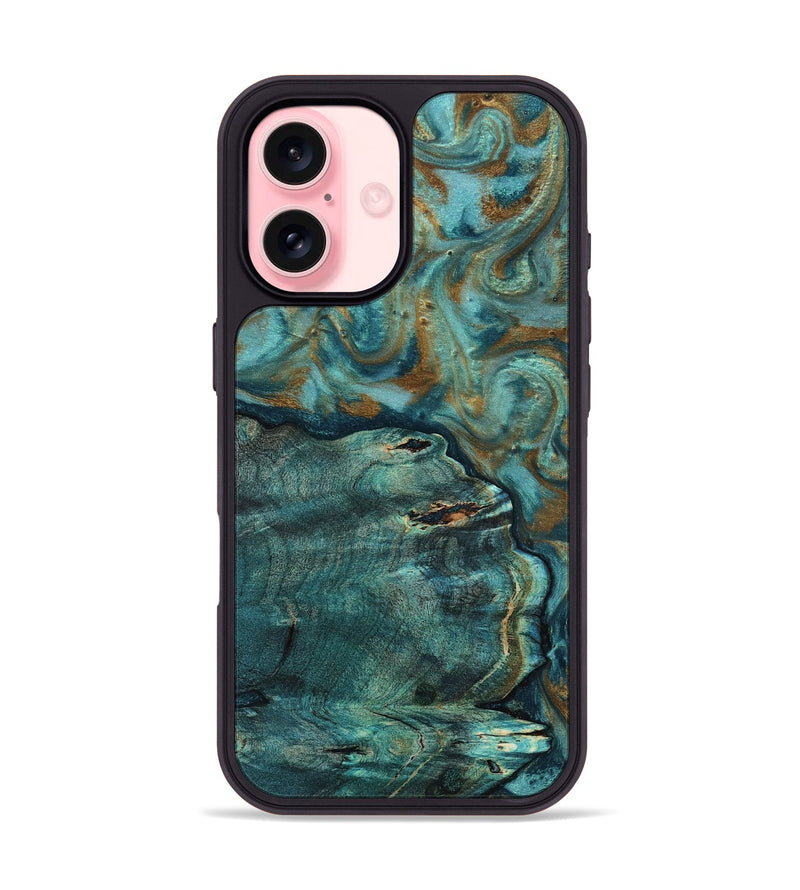 iPhone 16 Wood Phone Case - Darrin (Teal & Gold, 818488)