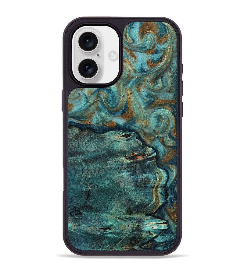 iPhone 16 Plus Wood Phone Case - Darrin (Teal & Gold, 818488)