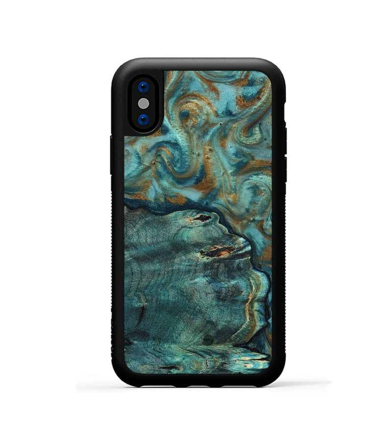 iPhone Xs Wood Phone Case - Darrin (Teal & Gold, 818488)
