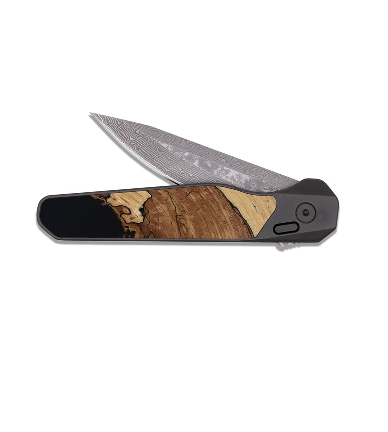 EDC Dark Damascus Wood Pocket Knife - Judah (Wood Burl, 818489)