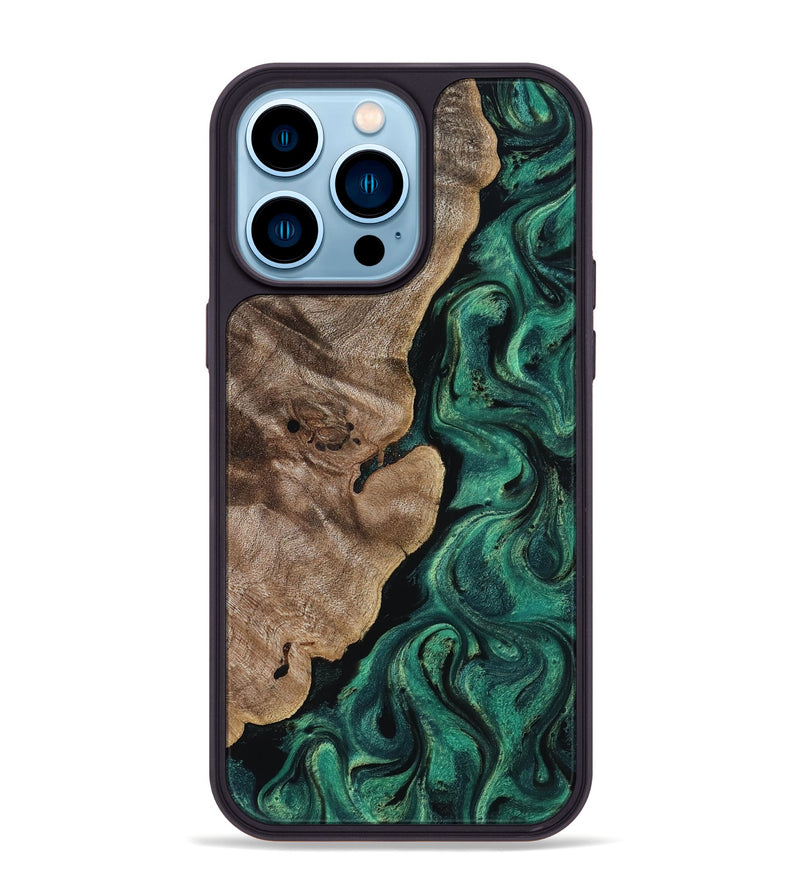 iPhone 14 Pro Max Wood Phone Case - Dina (Green, 818504)