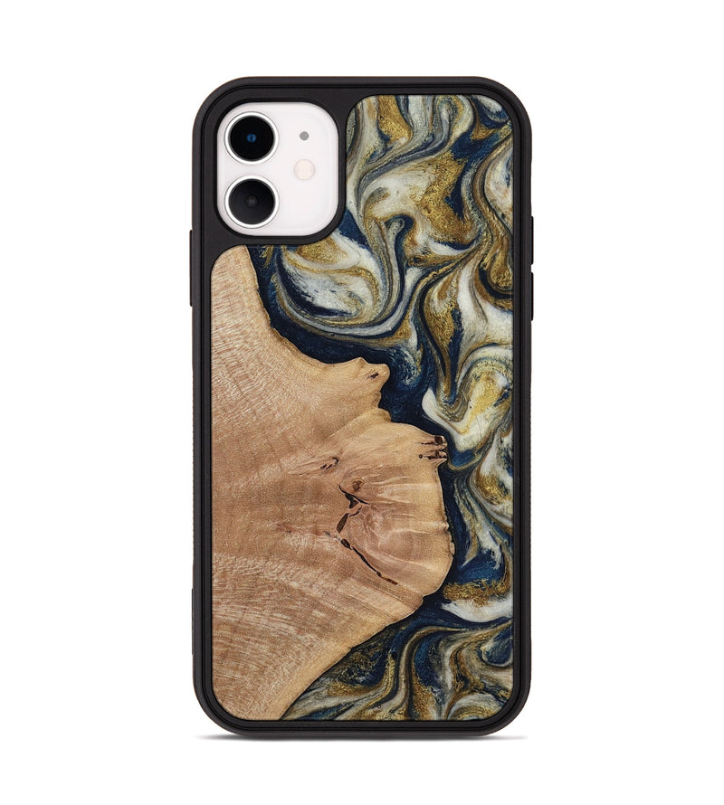 iPhone 11 Wood Phone Case - Susan (Teal & Gold, 818507)
