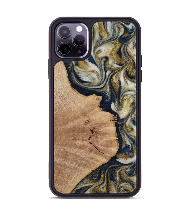 iPhone 11 Pro Max Wood Phone Case - Susan (Teal & Gold, 818507)