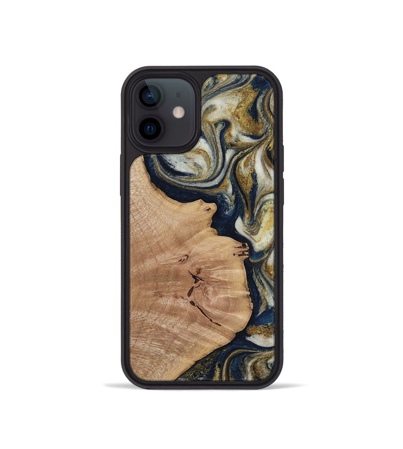 iPhone 12 mini Wood Phone Case - Susan (Teal & Gold, 818507)