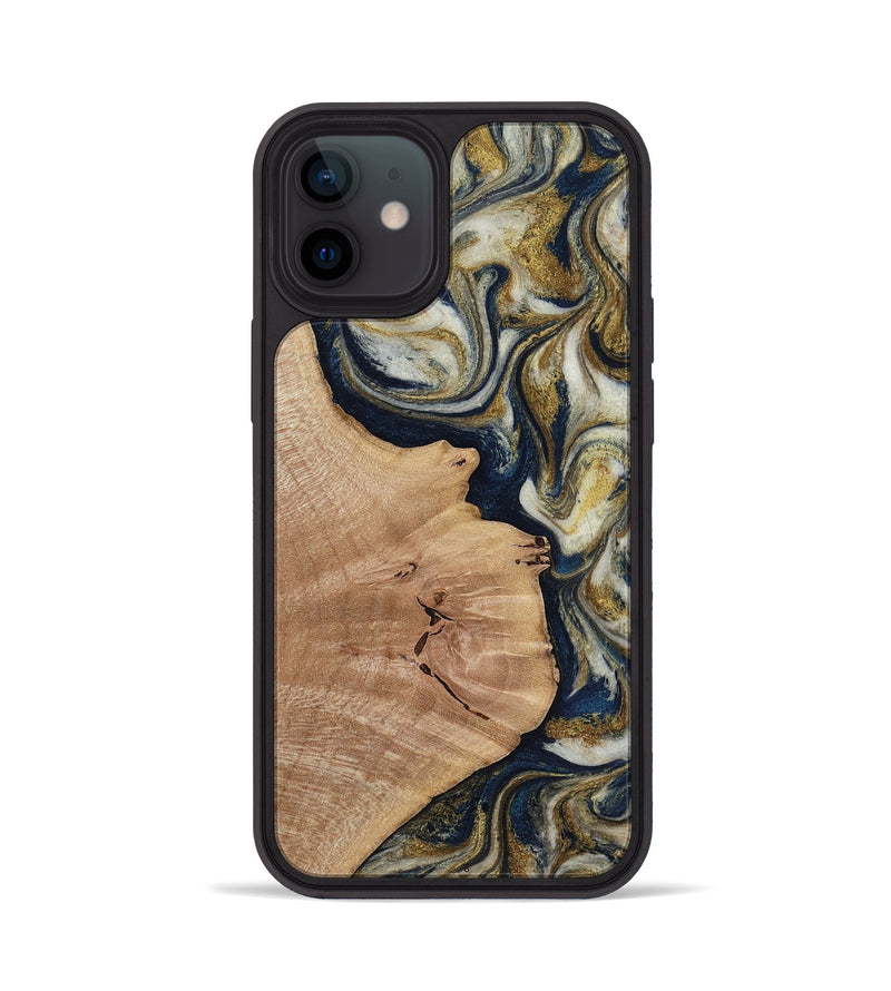 iPhone 12 Wood Phone Case - Susan (Teal & Gold, 818507)