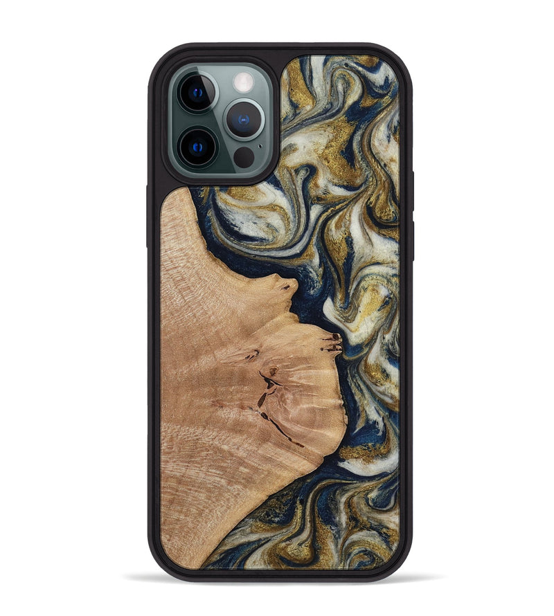 iPhone 12 Pro Max Wood Phone Case - Susan (Teal & Gold, 818507)