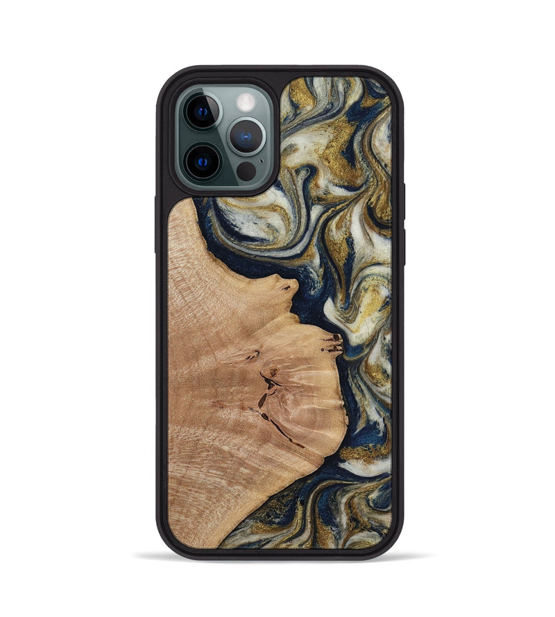iPhone 12 Pro Wood Phone Case - Susan (Teal & Gold, 818507)