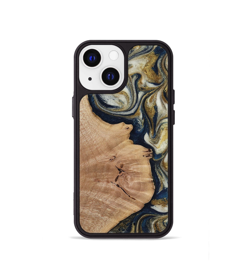 iPhone 13 mini Wood Phone Case - Susan (Teal & Gold, 818507)