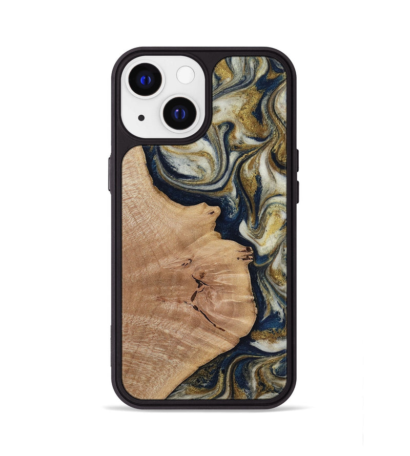 iPhone 13 Wood Phone Case - Susan (Teal & Gold, 818507)