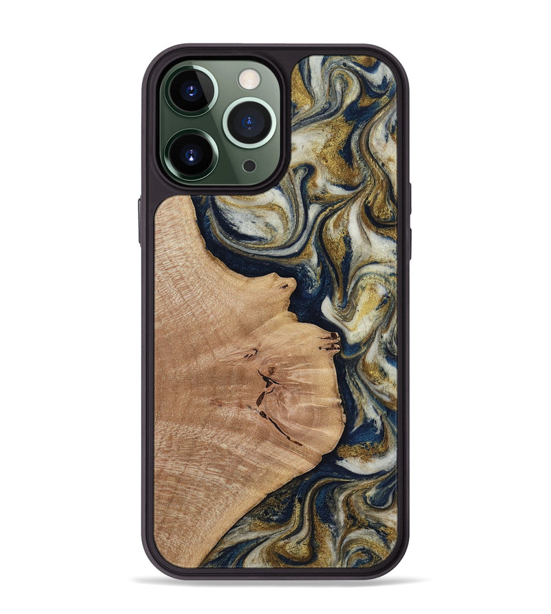 iPhone 13 Pro Max Wood Phone Case - Susan (Teal & Gold, 818507)