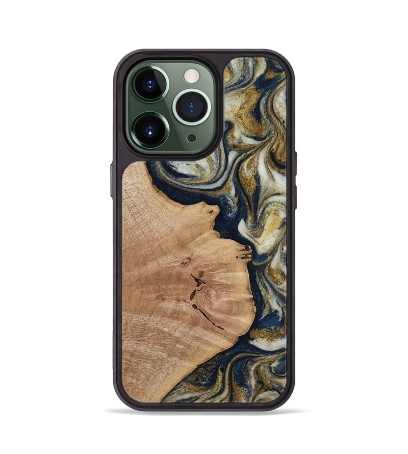 iPhone 13 Pro Wood Phone Case - Susan (Teal & Gold, 818507)