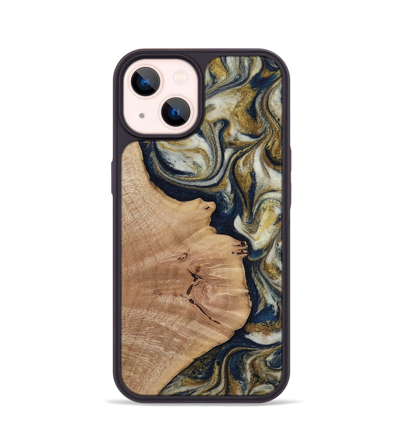 iPhone 14 Wood Phone Case - Susan (Teal & Gold, 818507)