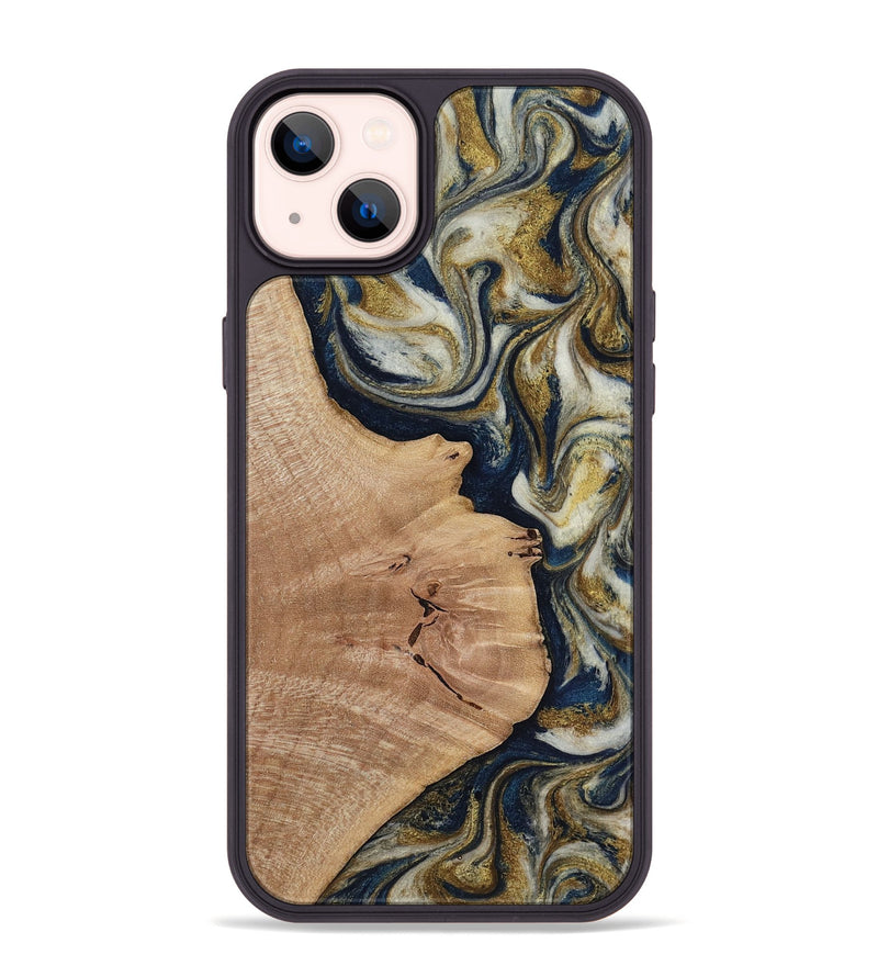 iPhone 14 Plus Wood Phone Case - Susan (Teal & Gold, 818507)
