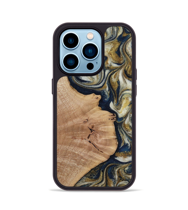 iPhone 14 Pro Wood Phone Case - Susan (Teal & Gold, 818507)