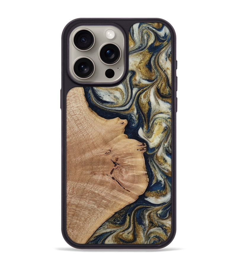 iPhone 15 Pro Max Wood Phone Case - Susan (Teal & Gold, 818507)