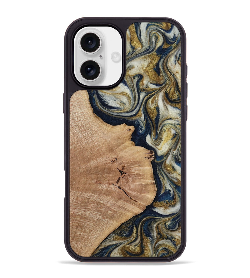 iPhone 16 Plus Wood Phone Case - Susan (Teal & Gold, 818507)