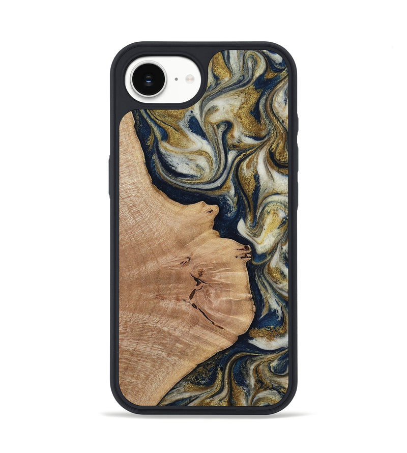iPhone 16e Wood Phone Case - Susan (Teal & Gold, 818507)