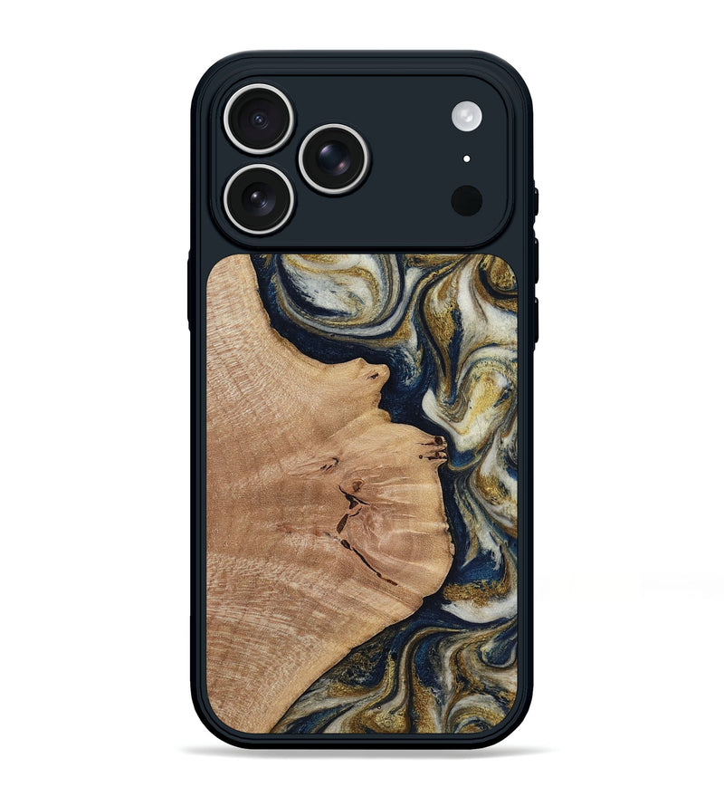 iPhone 17 Pro Max Wood Phone Case - Susan (Teal & Gold, 818507)