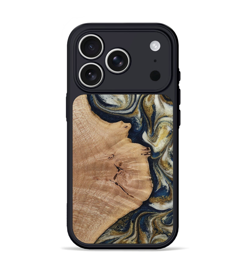 iPhone 17 Pro Wood Phone Case - Susan (Teal & Gold, 818507)