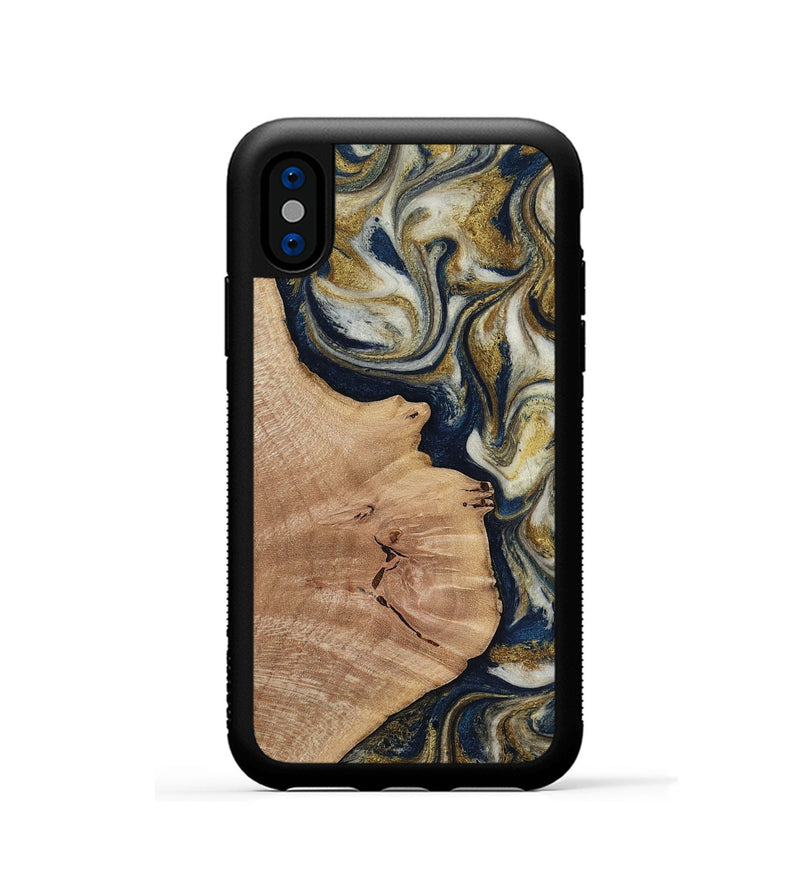 iPhone Xs Wood Phone Case - Susan (Teal & Gold, 818507)