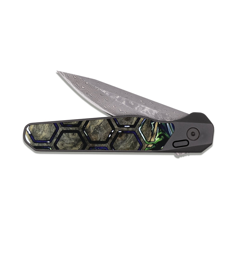 EDC Dark Damascus Wood Pocket Knife - Kane (Neon, 818514)