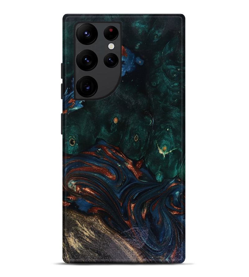 Galaxy S22 Ultra Wood Live Edge Phone Case - Carina (Teal & Gold, 818516)