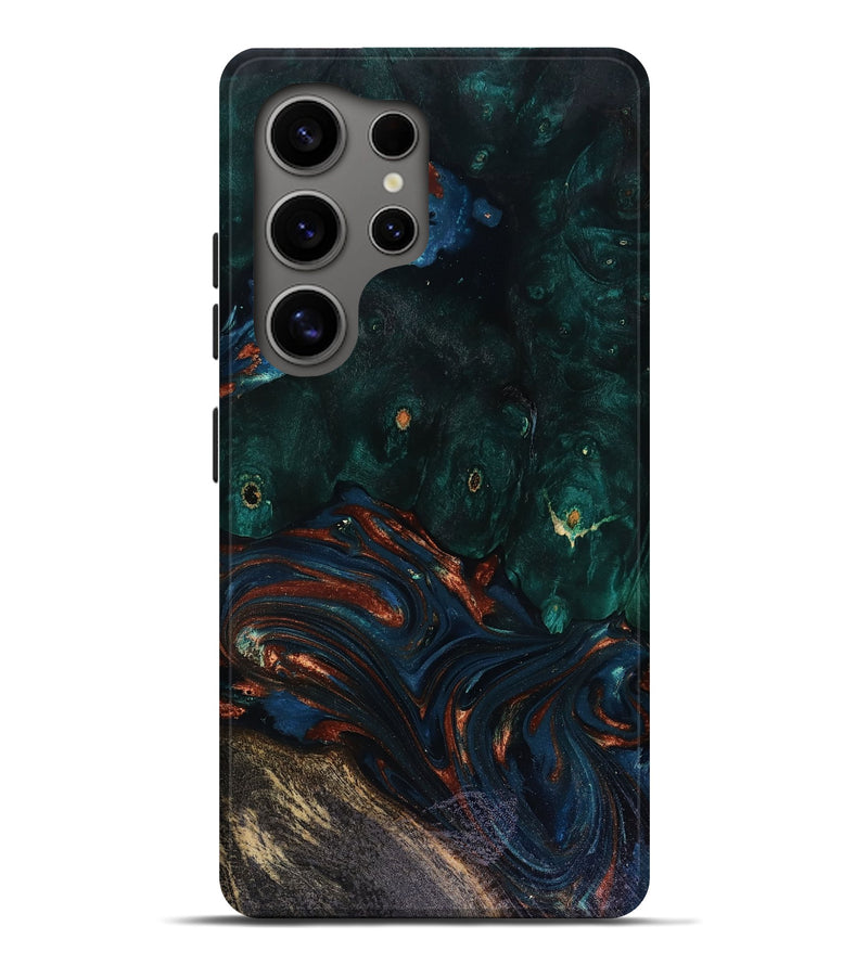 Galaxy S25 Ultra Wood Live Edge Phone Case - Carina (Teal & Gold, 818516)