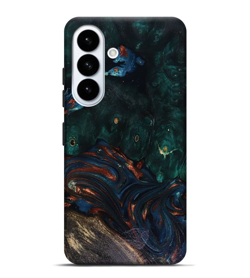 Galaxy S26 Plus Wood Live Edge Phone Case - Carina (Teal & Gold, 818516)